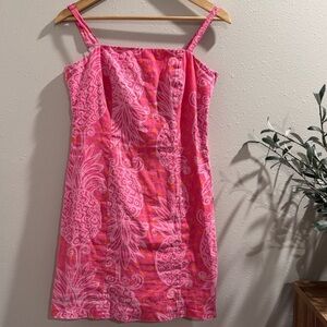 Lilly Pulitzer Size 2 Pink Pineapple Cocktail Linen Cotton Shift Dress Vacation